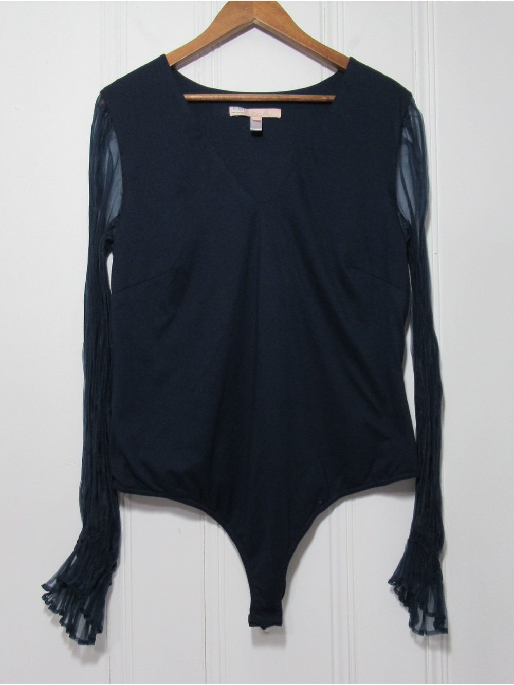 Hutch Navy V Neck Bodysuit Sheer Long Sleeves Size 1X